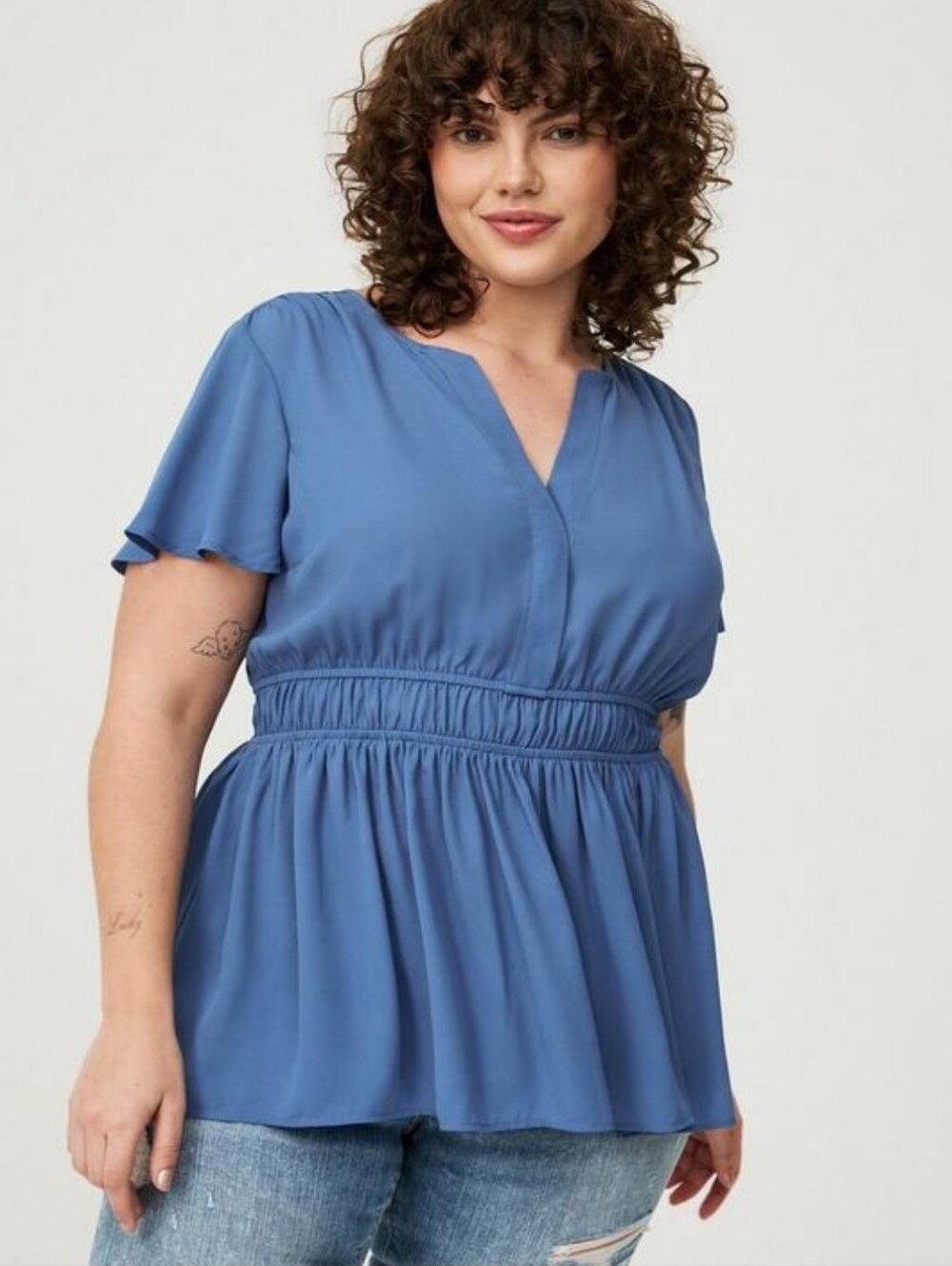 torrid Blue Babydoll Flutter Sleeve Blouse
